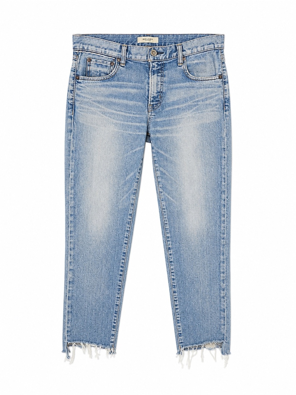 MOUSSY VINTAGE Japan Light Wash Slim Straight Raw Hem Jeans Size 28 inseam 27